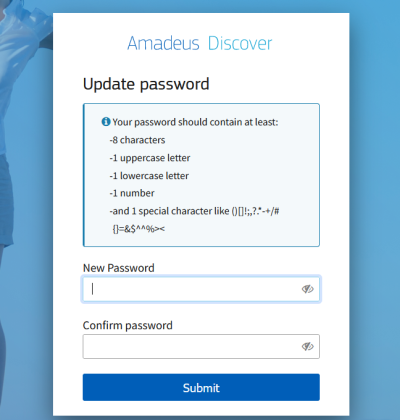 Update password form screenshot
